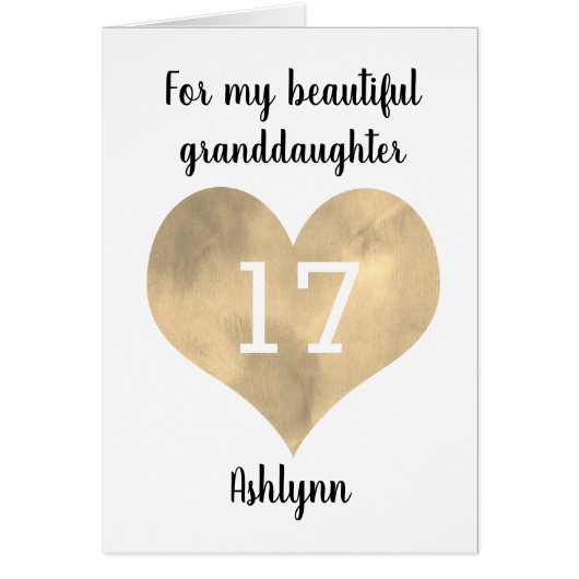 Gold Watercolor Heart 17e anniversaire (Devant)