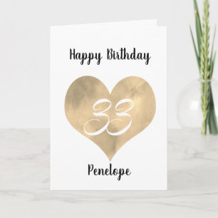 Gold Watercolor Heart 33e carte d'anniversaire