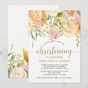 Gold Waterverf Floral op White   Christening Kaart