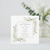 Gold Waterverf Greenery Baby shower / Sprinkle Kaart (Staand voorkant)