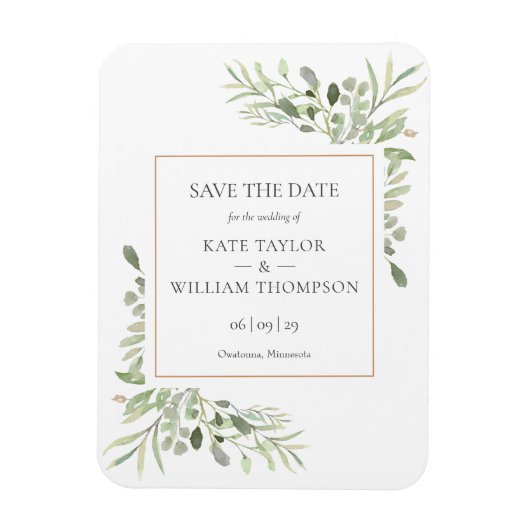 Gold Waterverf Greenery Save the Date Magneet (Verticaal)