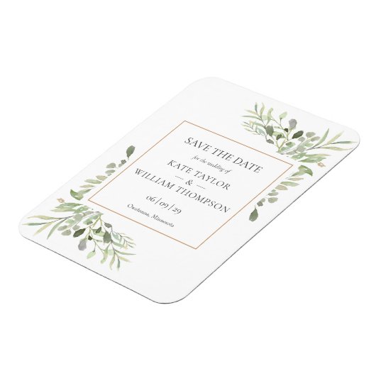 Gold Waterverf Greenery Save the Date Magneet (Linkerzijde)
