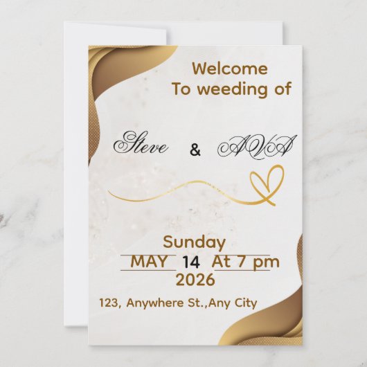 Gold Wave Elegant Wedding Invitation | Soft & Luxu Kaart (Voorkant)