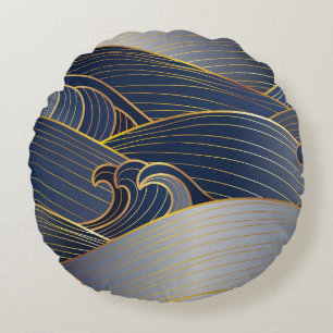 Gold Wave Lines, Abstract . Rond Kussen
