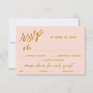 Gold Waves Handwriting Blush Pink Diner Opties RSVP Kaartje