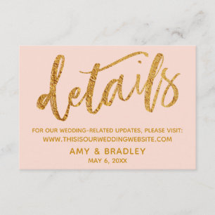 Gold Waves & Handwriting Blush Wedding Details Informatiekaartje
