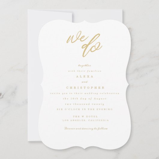 Gold We Do Script Beach Invitation de mariage (Devant)