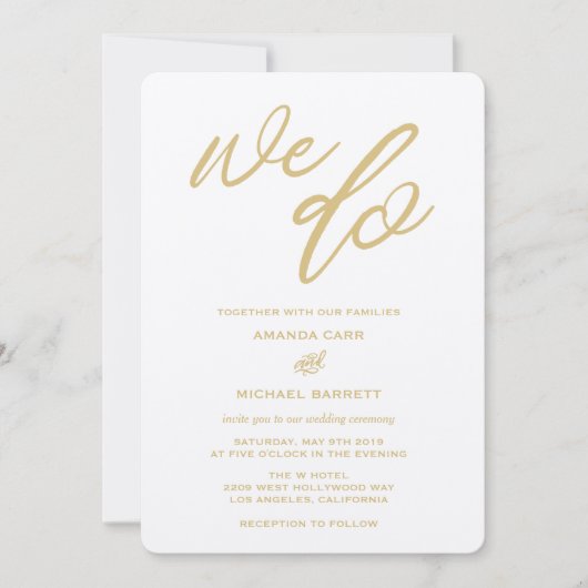 Gold We Do Script Beach Wedding Invitation (Devant)
