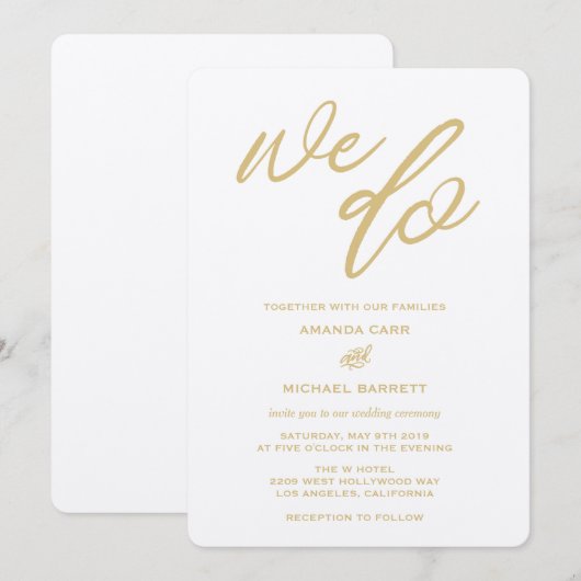 Gold We Do Script Beach Wedding Invitation (Devant / Derrière)