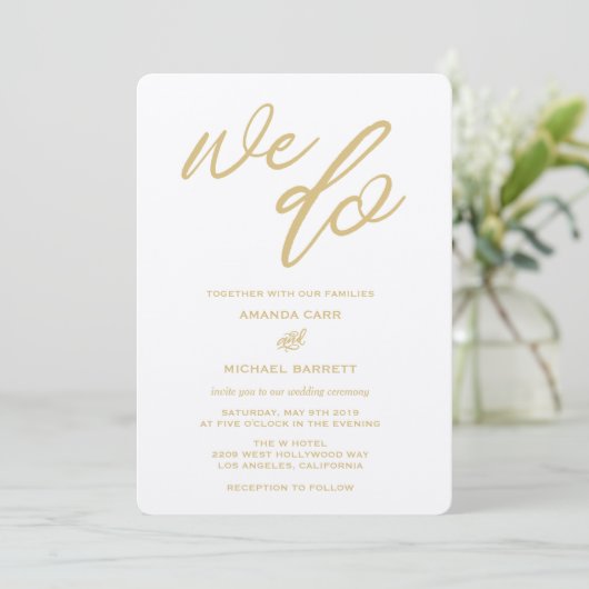 Gold We Do Script Beach Wedding Invitation (Debout devant)