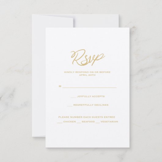 Gold We Do Script Wedding Réception Menu Carte RSV (Devant)
