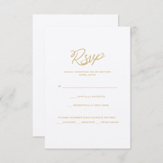 Gold We Do Script Wedding Réception Menu Carte RSV (Devant / Derrière)