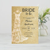 Gold Weddenjurk Bridal Shower Uitnodiging (Staand voorkant)