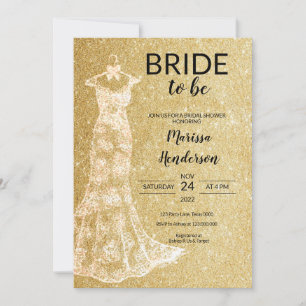 Gold Weddenjurk Bridal Shower Uitnodiging
