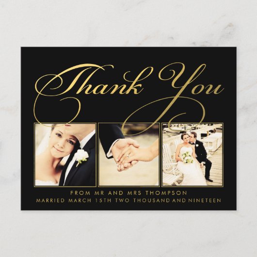 Gold Wedding Bedankt Script Typografie Foto Briefkaart (Voorkant)