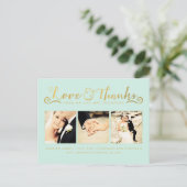 Gold Wedding Bedankt Script Typografie Foto Briefkaart (Staand voorkant)