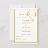 Gold Wedding Carte RSVP Papillons Coeur (Devant)