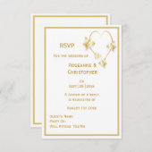 Gold Wedding Carte RSVP Papillons Coeur (Devant / Derrière)