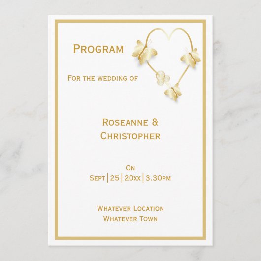 Gold Wedding Church Programma Vlinders Hart (Voorkant)