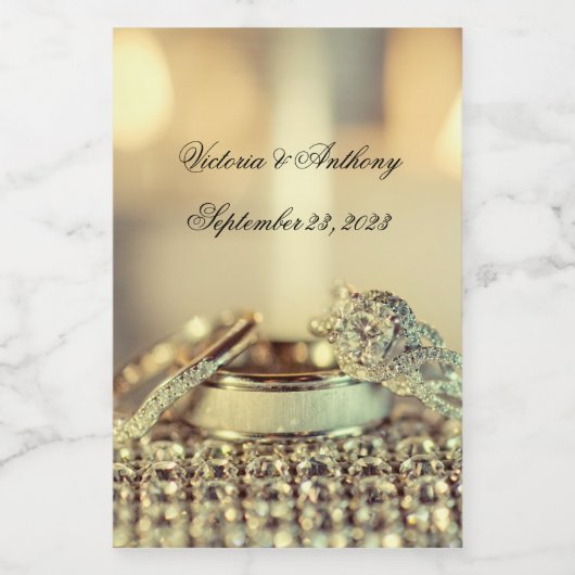 Gold Wedding Elegant Name Date Script Mini Wijn Etiket (Enkel label)