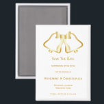 Gold Wedding Enregistrer La Date Magnet Bells Ribb<br><div class="desc">Mariage minimaliste enregistrer la date magnétique cloches design. Customisez ce mariage de couleur or enregistrez l'aimant de date avec vos détails mariages. Si vous avez besoin d'aide pour vous customiser,  contactez-nous via le lien de cette page. Conception de cloches d'or mariage personnalisé enregistrer la date aimant</div>