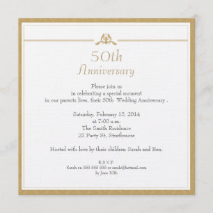 Gold Wedding Jubileum Invitation Kaart