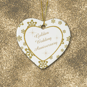 Gold Wedding Jubileum Snowflake Keepslag Keramisch Ornament