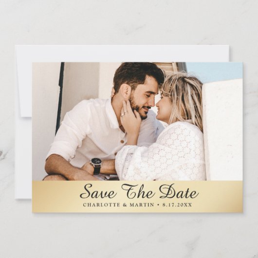Gold Wedding Photo Save the Date Cards (Voorkant)