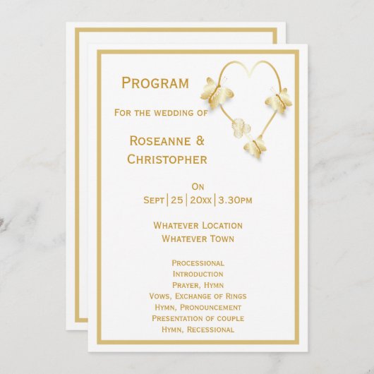 Gold Wedding programma Vlinders Hart (Voorkant / Achterkant)