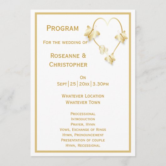 Gold Wedding programma Vlinders Hart (Voorkant)