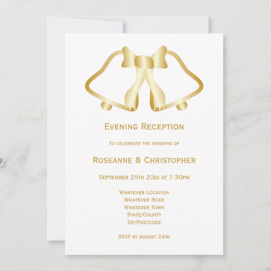 Gold Wedding Réception Invitation Bells Ribbon (Devant)