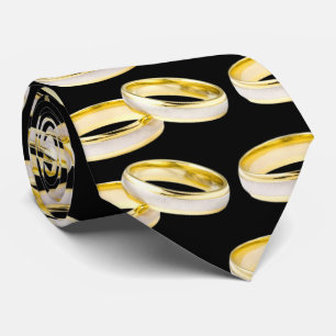 Gold Wedding Rings Pattern op Black Stropdas