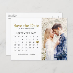 Gold Wedding Save the Date Calendar Photo Aankondigingskaart