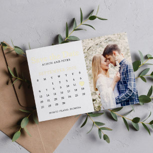 Gold Wedding Save the Date Calendar Photo Folie Uitnodiging