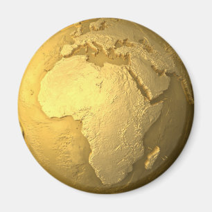 Gold Wereldbol - Metal Earth, Afrika, 3d Render Magneet