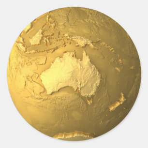 Gold Wereldbol - Metal Earth, Australië, 3d render Ronde Sticker