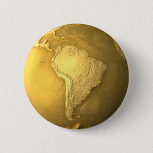 Gold Wereldbol - Metal Earth. Zuid-Amerika, 3d ren Ronde Button 5,7 Cm