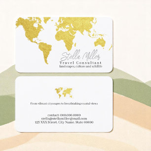 Gold Wereldkaart Travel Consultant Visitekaartje