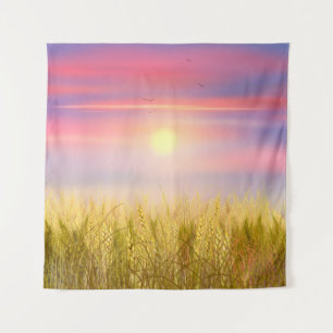 Gold Wheat Field Sunset sky Oil Painting Summer Wandkleed