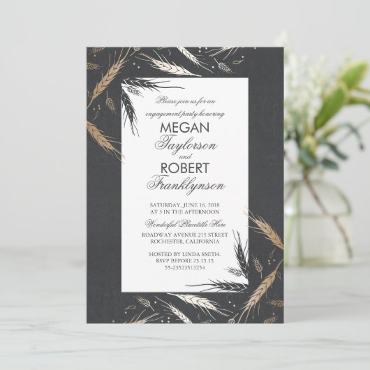 Gold Wheat Rustic Modern Herfst Engagement Party Kaart (Staand voorkant)