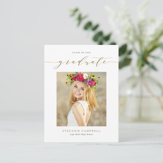 Gold Whimsical Script Class of 2023 Afstuderen Briefkaart (Staand voorkant)