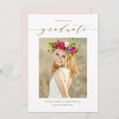 Gold Whimsical Script Photo Afstuderen Aankondiging (Voorkant / Achterkant)