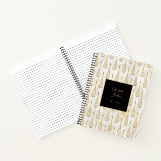 Gold Whisk Pattern Marble Swirls Recippe Notitieboek (Binnen)