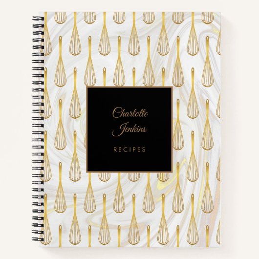 Gold Whisk Pattern Marble Swirls Recippe Notitieboek (Voorkant)