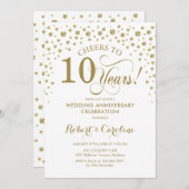 Gold White 10th Anniversary Celebration Invitation (Devant / Derrière)