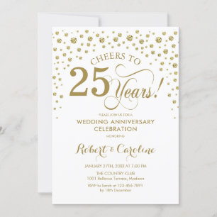 Gold White 25e Jubileum Celebration Invitation Kaart