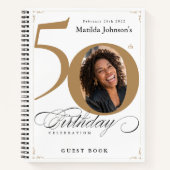 Gold White 50th Birthday Script Elegant Guestbook Notitieboek (Voorkant)