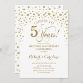 Gold White 5th Anniversary Celebration Invitation (Devant / Derrière)