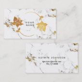 Gold White Abstracte marmer Stone Florals Visitekaartje (Voorkant / Achterkant)