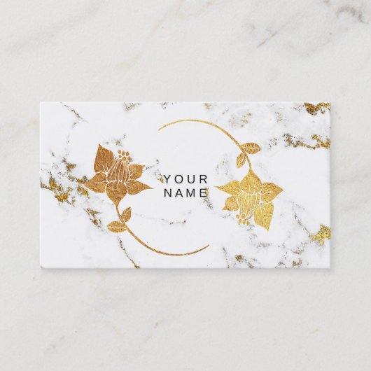 Gold White Abstracte marmer Stone Florals Visitekaartje (Voorkant)